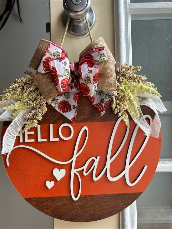 kristine’s closet Other - “Hello Fall”Round Wooden Sign with White  Script and Bow